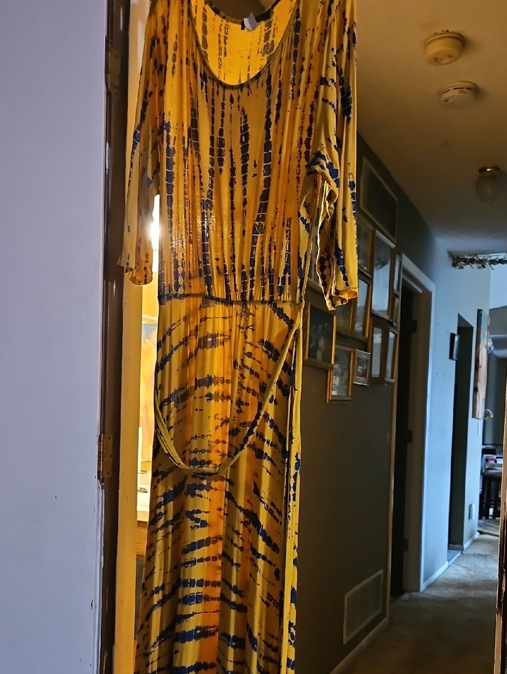 Yellow and Navy Tie-Dye Maxi Dress